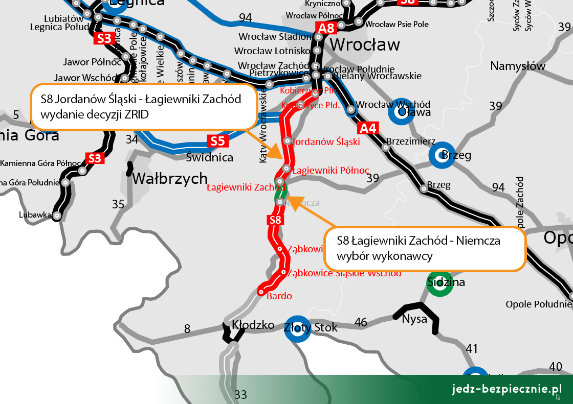 Droga ekspresowa S8 – rusza budowa Jordanów Śląski - Łagiewniki Zachód, wybór wykonawcy Łagiewniki Zachód - Niemcza, województwo dolnośląskie